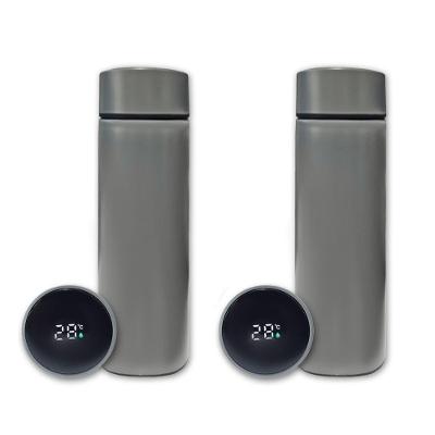 Kit 2 Garrafa Térmica Aço Inox Termômetro Digital Led 500ml Cinza