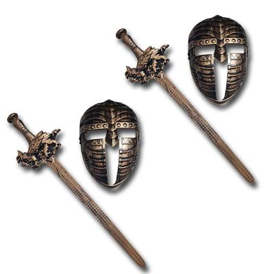 2 Kits Medieval Espada E Mascara Guerreiro De Combate Jr0610 Ouro