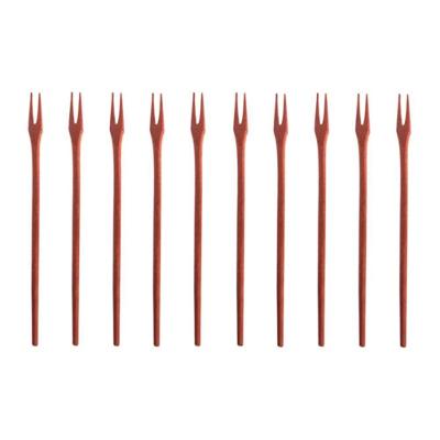 Kit 10 Peças Garfo Petisco Grande De Pau Madeira 22 Cm