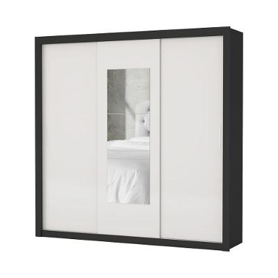 Guarda Roupa Roupeiro Clarice 3 Portas De Correr Com Espelho Central 4 Gavetas Carioca Preto Off White