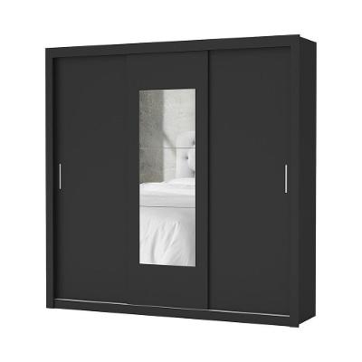 Guarda Roupa Roupeiro Clarice 3 Portas De Correr Com Espelho Central 4 Gavetas Carioca Preto