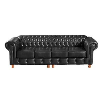 Sofá Chesterfield Luís Xv 4 Lugares Vintage Retrô Capitonê Couro Preto