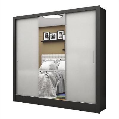 Guarda Roupa Roupeiro Santiago Plus 3 Portas De Correr Com Espelho Central 3 Gavetas Carioca Preto Off White