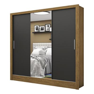 Guarda Roupa Roupeiro Santiago Plus 3 Portas De Correr Com Espelho Central 3 Gavetas Carioca Cinamomo Preto