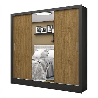 Guarda Roupa Roupeiro Santiago Plus 3 Portas De Correr Com Espelho Central 3 Gavetas Carioca Preto Cinamomo