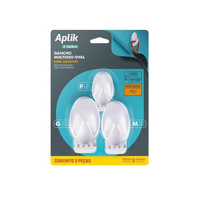 Kit Ganchos Adesivos Plásticos Oval Branco Aplik Ordene 3 Peças