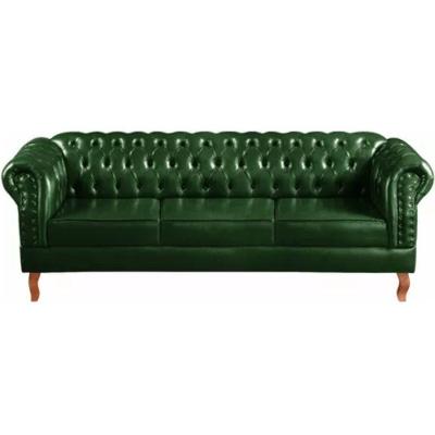 Sofá Chesterfield 3 Lugares Dom Pedro Vintage Retrô Capitonê Couro Verde