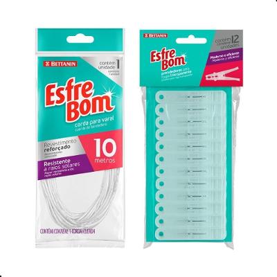 Kit Corda Varal 10m + Prendedor De Roupas 12 Peças Esfrebom