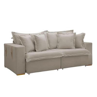 Sofá Cama Retrátil E Reclinável Arizona Veludo Bege Claro 2,20m