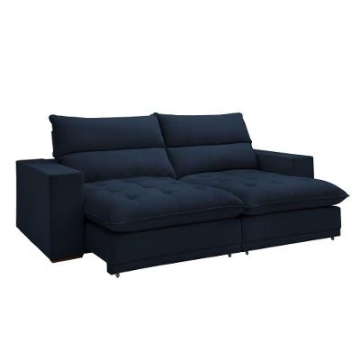Sofá Retrátil E Reclinável Martinho Veludo Azul 2,10m