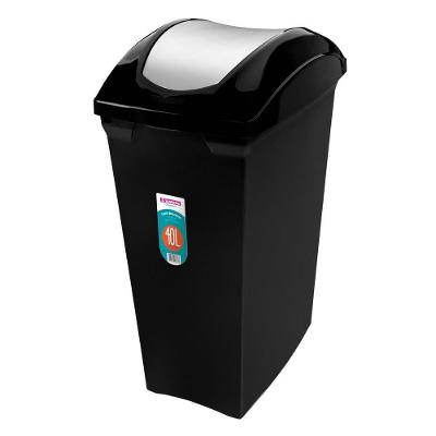 Lixeira Plástica Com Tampa Basculante Preta/prata 40l Casablanca Sanremo