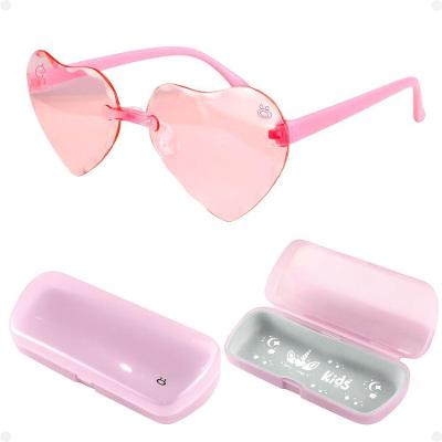 Oculos Sol Menina Infantil Rosa Coração Vintage Retro Case