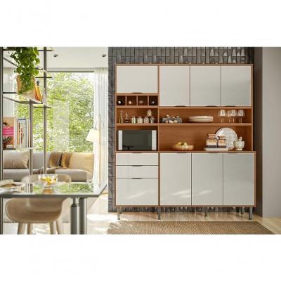 Kit Cozinha Viena Com 7 Portas E 3 Gavetas Jequitiba-off White Lukaliam