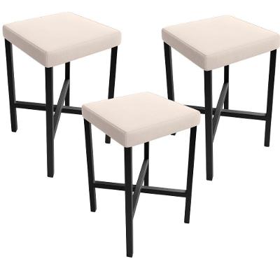 Kit 03 Banquetas Baixa Bar Cozinha Sala De Jantar Preto Stella L02 Suede Bege - Lyam Decor