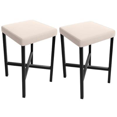 Kit 02 Banquetas Baixa Bar Cozinha Sala De Jantar Preto Stella L02 Suede Bege - Lyam Decor