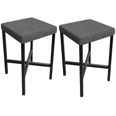 Kit 02 Banquetas Baixa Bar Cozinha Sala De Jantar Preto Stella L02 Linho Cinza Escuro - Lyam Decor