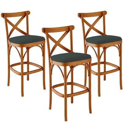 Kit 03 Banquetas Altas Cozinha Bancada Bar Sala Jantar Estofada ávila L02 Suede Verde Musgo - Lyam