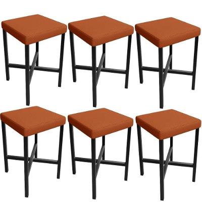 Kit 06 Banquetas Baixa Bar Cozinha Sala De Jantar Preto Stella L02 Tecido Terracota - Lyam Decor
