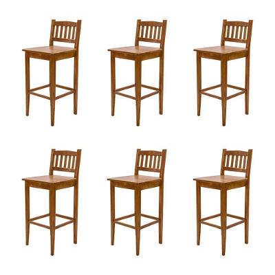 Kit 6 Banquetas Gourmet Rústica Para Restaurantes Em Madeira Maciça Bh - Natural - Bege