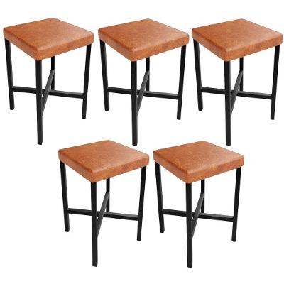 Kit 05 Banquetas Baixa Bar Cozinha Sala De Jantar Preto Stella L02 Couríssimo Camel - Lyam Decor