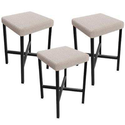 Kit 03 Banquetas Baixa Bar Cozinha Sala De Jantar Preto Stella L02 Bouclê Creme - Lyam Decor