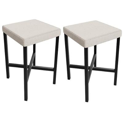 Kit 02 Banquetas Baixa Bar Cozinha Sala De Jantar Preto Stella L02 Linho Cru - Lyam Decor