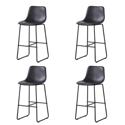 Kit 4 Banquetas Oxford Verner Fratini 100 Cm (altura) Poliuretano (pu) Preto Base Em Aço Preto