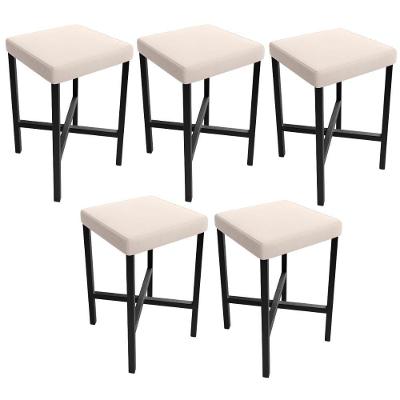 Kit 05 Banquetas Baixa Bar Cozinha Sala De Jantar Preto Stella L02 Suede Bege - Lyam Decor