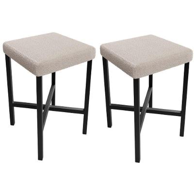 Kit 02 Banquetas Baixa Bar Cozinha Sala De Jantar Preto Stella L02 Bouclê Creme - Lyam Decor