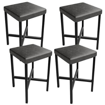 Kit 04 Banquetas Baixa Bar Cozinha Sala De Jantar Preto Stella L02 Couríssimo Preto - Lyam Decor