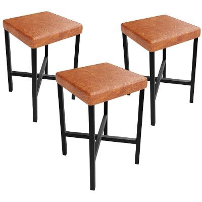 Kit 03 Banquetas Baixa Bar Cozinha Sala De Jantar Preto Stella L02 Couríssimo Camel - Lyam Decor