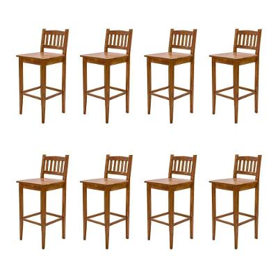 Kit 8 Banquetas Gourmet Rústica Para Restaurantes Em Madeira Maciça Bh - Natural - Bege