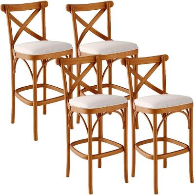 Kit 04 Banquetas Altas Cozinha Bancada Bar Sala De Jantar Estofada ávila L02 Linho Cru - Lyam