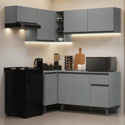 Armário De Cozinha Completa De Canto 325cm Nice Madesa 06 Cinza