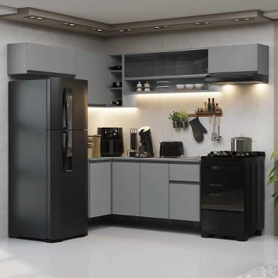 Armário De Cozinha Completa De Canto Suspenso 405cm Nice Madesa 04 Cinza