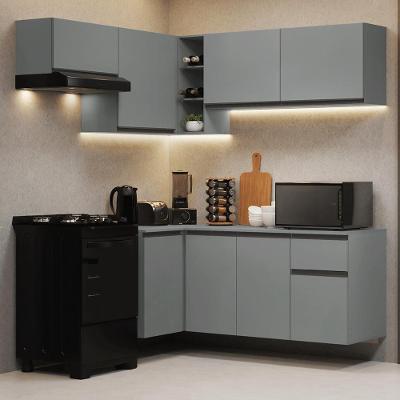 Armário De Cozinha Completa De Canto Suspenso 325cm Nice Madesa 05 Cinza