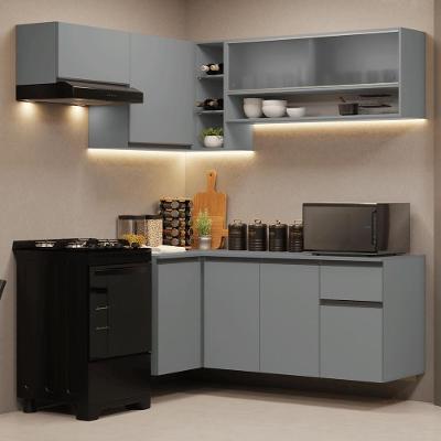 Armário De Cozinha Completa De Canto Suspenso 325cm Nice Madesa 01 Cinza