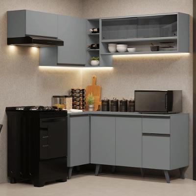 Armário De Cozinha Completa De Canto 325cm Nice Madesa 04 Cinza
