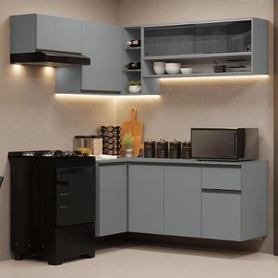 Armário De Cozinha Completa De Canto Suspenso 325cm Nice Madesa 02 Cinza
