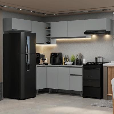 Armário De Cozinha Completa De Canto 405cm Nice Madesa 02 Cinza