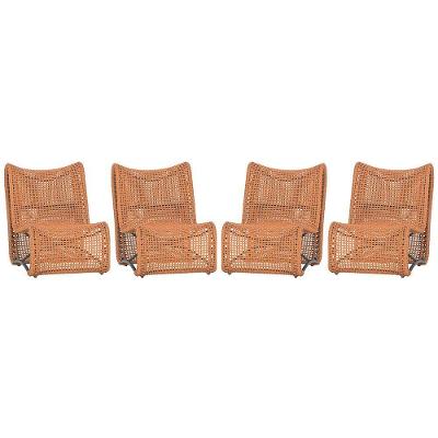 4 Poltronas Texas Em Alumínio Preto Corda Náutica Trama Terra Cota
