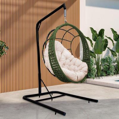 Cadeira Balanço Ninho Suspenso Em Corda Náutica Luxo Com Suporte Verde-branco