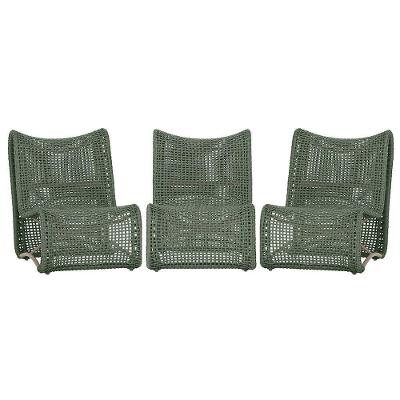 3 Poltronas Texas Em Alumínio Fendi Corda Náutica Trama Verde