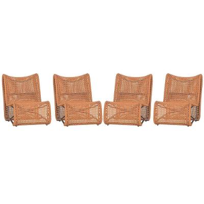 4 Poltronas Texas Em Alumínio Marrom Corda Náutica Trama Terra Cota