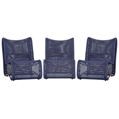 3 Poltronas Texas Em Alumínio Marrom Corda Náutica Trama Azul