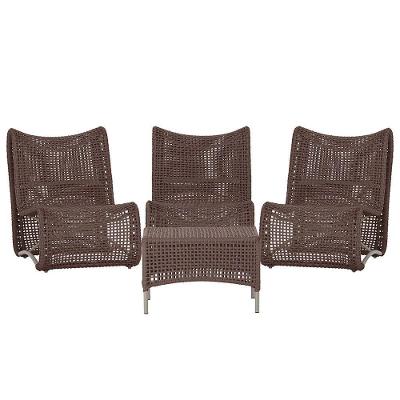 3 Poltronas E Mesa Texas Alumínio Fendi Corda Náutica Trama Marrom