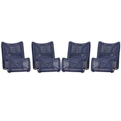 4 Poltronas Texas Em Alumínio Marrom Corda Náutica Trama Azul