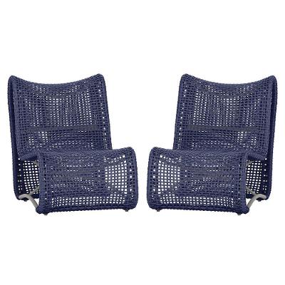 2 Poltronas Texas Em Alumínio Fendi Corda Náutica Trama Azul