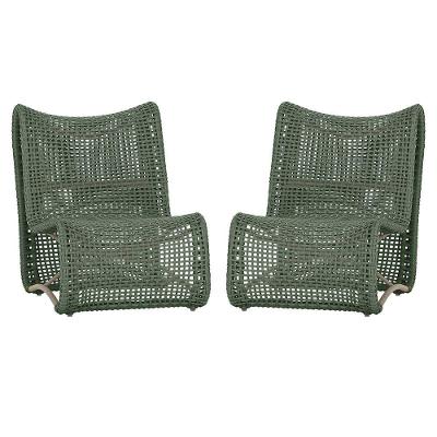 2 Poltronas Texas Em Alumínio Fendi Corda Náutica Trama Verde