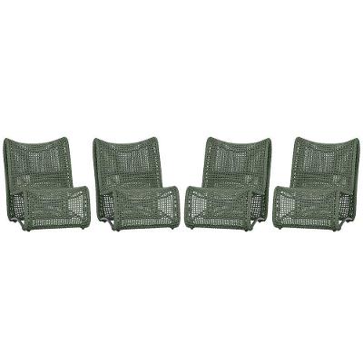 4 Poltronas Texas Em Alumínio Preto Corda Náutica Trama Verde
